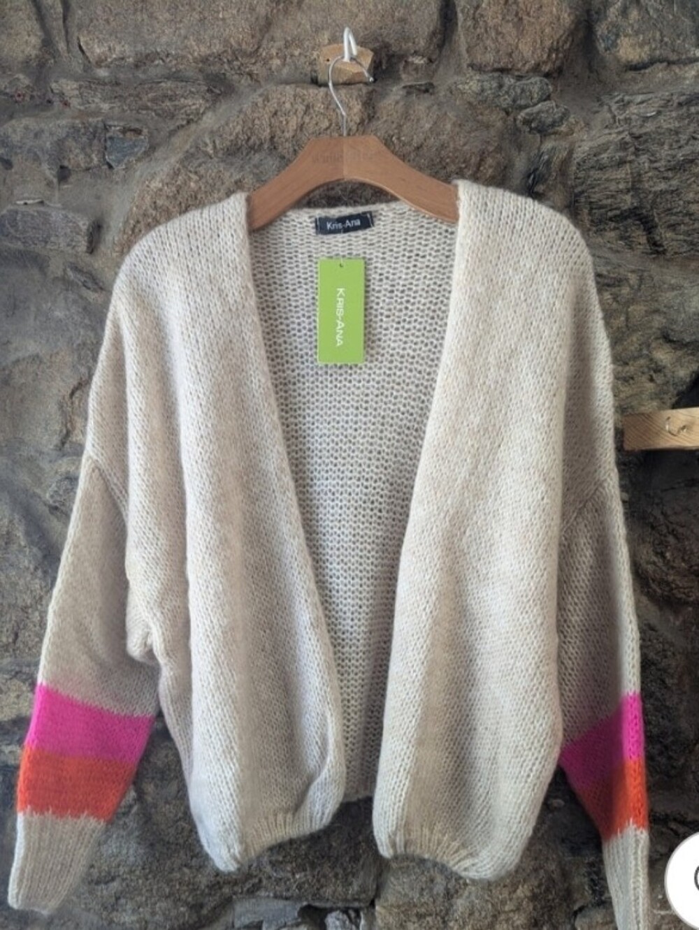 One Size Oversized Cream Open-Front Women's Sweater with Pink & Orange Accent